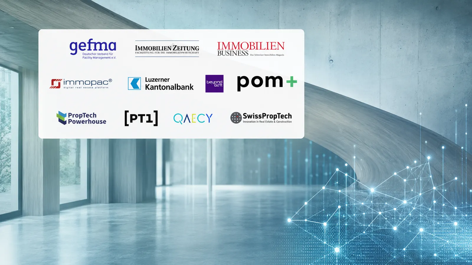Sponsoren- und Partnerboard des AI@RE Award 2026 – u.a. Hochschule Luzern, Immobilien Business, Luzerner Kantonalbank, SwissPropTech.